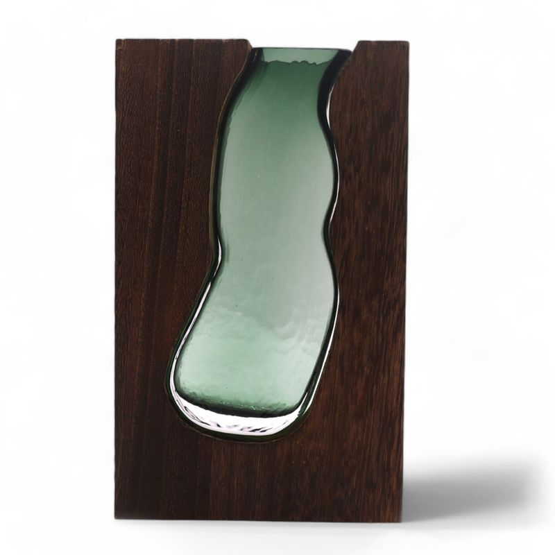 Glazen Vaas / Terrarium binnen Donker Tung Hout - 14.5x5x23cm