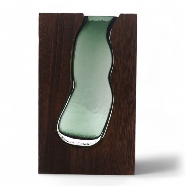 Glazen Vaas / Terrarium binnen Donker Tung Hout - 14.5x5x23cm
