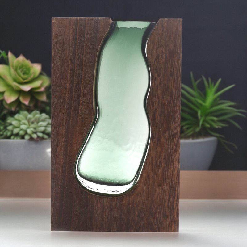 Glazen Vaas / Terrarium binnen Donker Tung Hout - 14.5x5x23cm