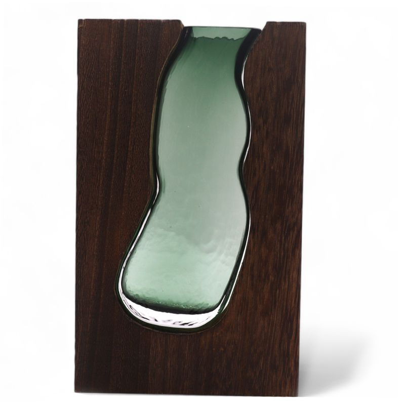 Grote Glazen Vaas / Terrarium binnen Donker Tung Hout - 18x5x32cm