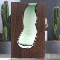 Grote Glazen Vaas / Terrarium binnen Donker Tung Hout - 18x5x32cm