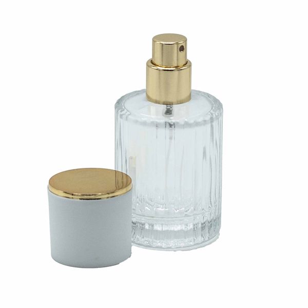 Mat Wit - 30ml Ronde Geribbelde Fles, Spray en Dop