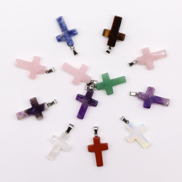 Edelsteen Kruis Hangers (12 assorti) 25x18mm