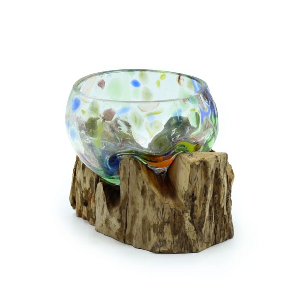 Gesmolten Gekleurd Glas op Hout - Kleine Kom