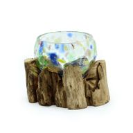Gesmolten Gekleurd Glas op Hout - Kleine Kom