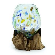 Gesmolten Gekleurd Glas op Hout - Middelgrote Kom