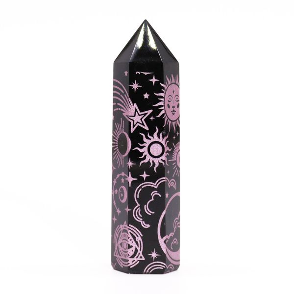 Zwarte Obsidiaan Punten (ca. 60-70 gm 9cm) - Roze Roos