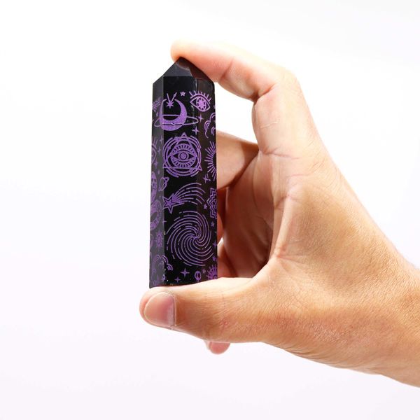 Zwarte Obsidiaan Punten (ca. 60-70 gm 9cm) - Dieppaars