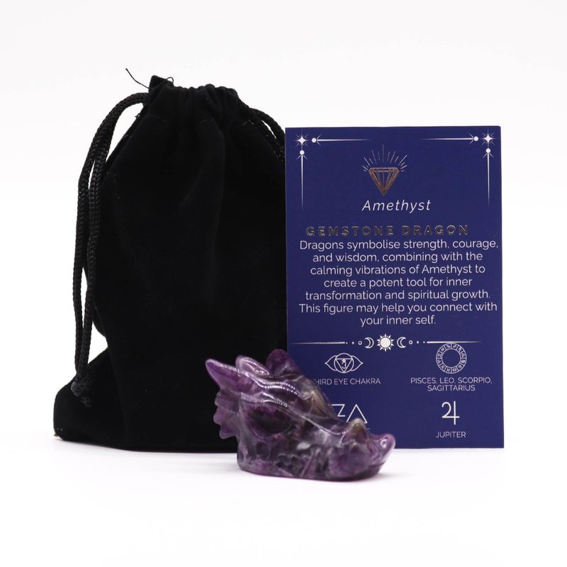 Kleine Edelsteen Drakenhoofd - Amethist - 45x30x28mm