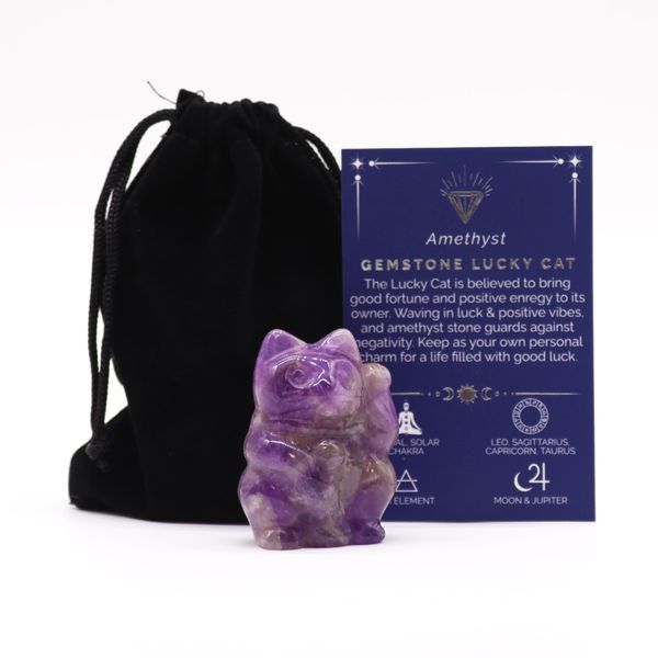 Geluks Kat Edelsteen - Amethist - 50x35x25mm