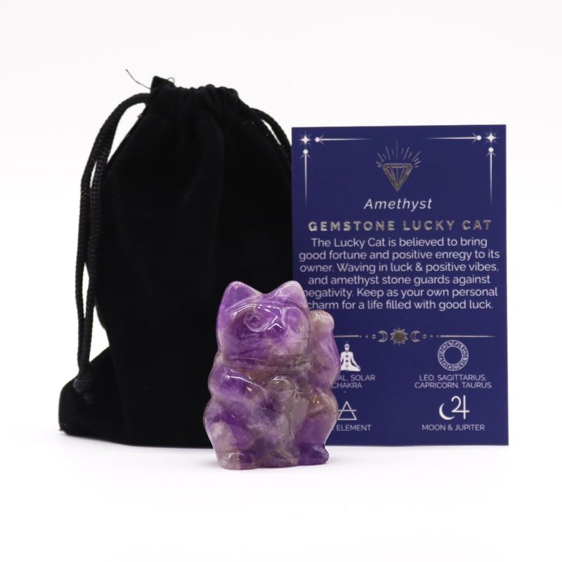 Geluks Kat Edelsteen - Amethist - 50x35x25mm