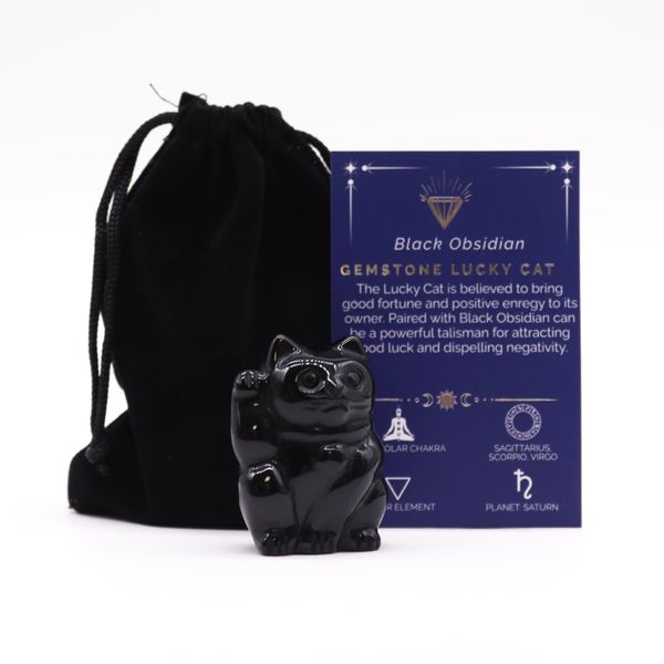 Geluks Kat Edelsteen - Zwarte Obsidiaan - 50x35x25mm