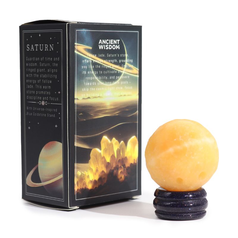 Gele Jade Planeet op een Sola Goldstone Standaard - 40mm (30x15mm standaard)