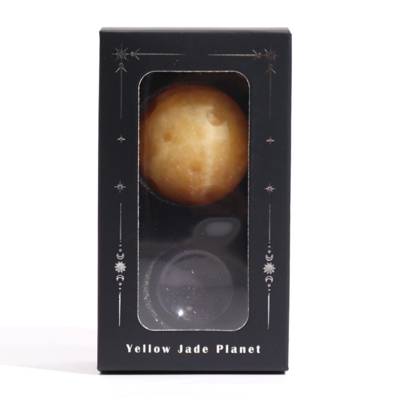 Gele Jade Planeet op een Sola Goldstone Standaard - 40mm (30x15mm standaard)