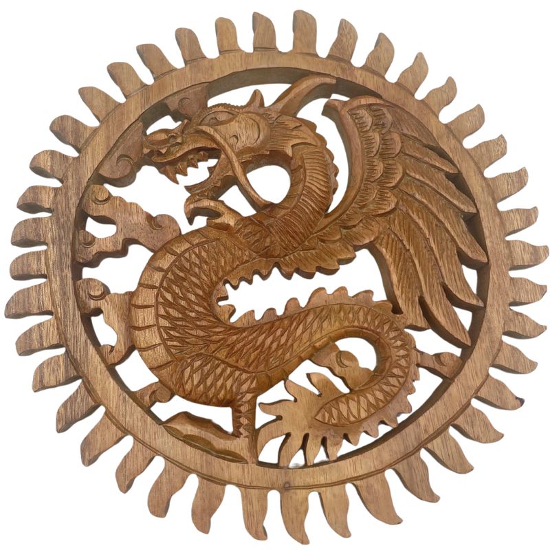 Gevleugelde Zon Draak Plaque Houtsnede - 30cm