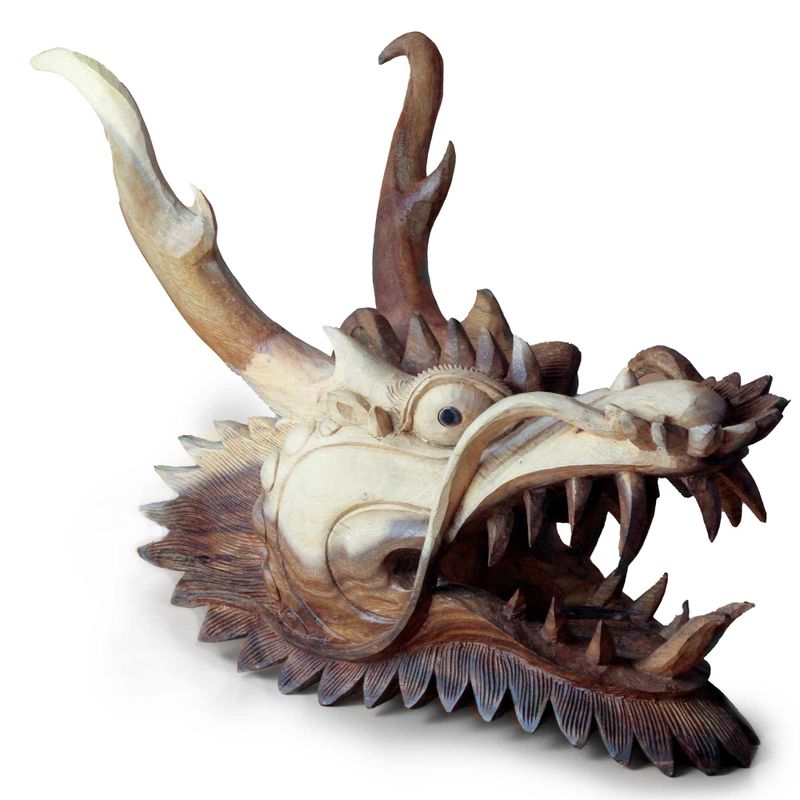 Levensechte Draak Hoofd Houtsnede - 30cm