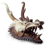 Levensechte Draak Hoofd Houtsnede - 30cm