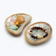 Set van 4 Teak Mini Schalen met Schelpen Decor (assorti)