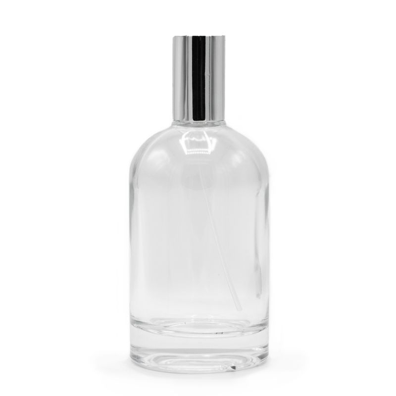 100ml Ronde Dikke Fles, Zilveren Spray en Dop