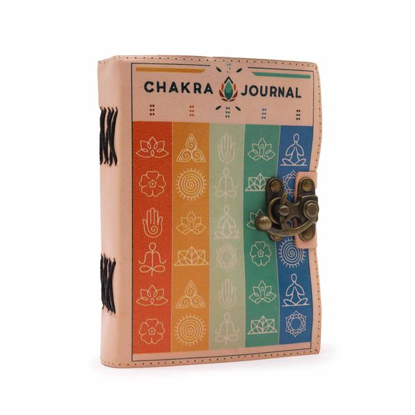 Lederen Notitieboek met Zeven Chakra Kleuren en Scheurrand (18x13 cm)