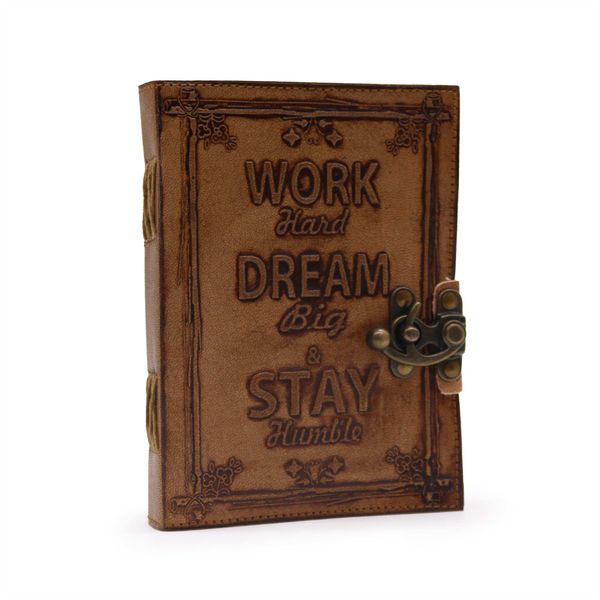 Lederen Dagboek - Blanco Papier - Werk & Droom Groot (18x13 cm) - Lichtbruin