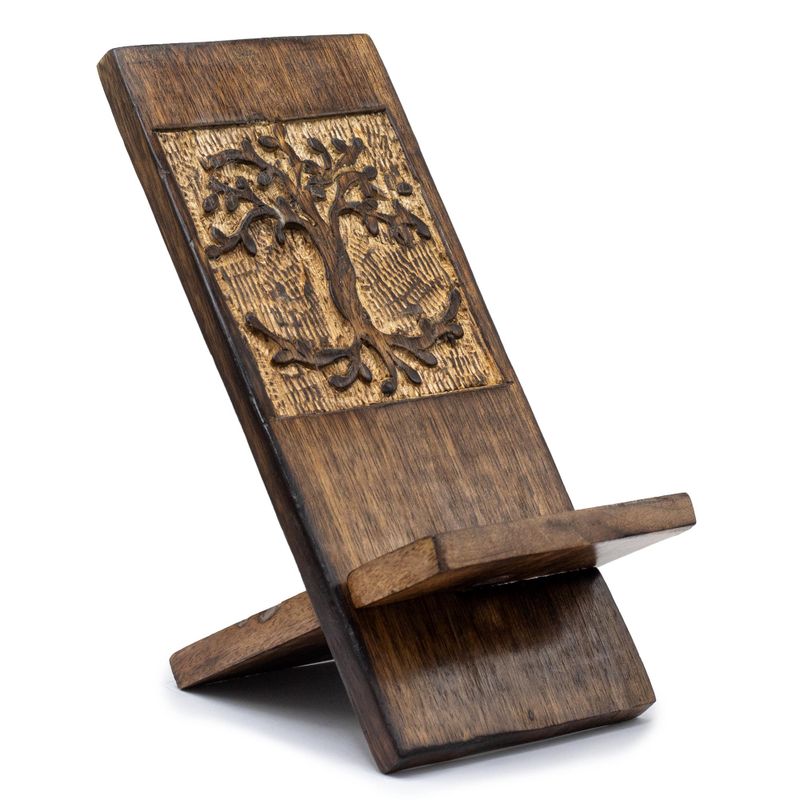 Houten Gegraveerde Telefoonstandaard - Levensboom 20x9.5cm