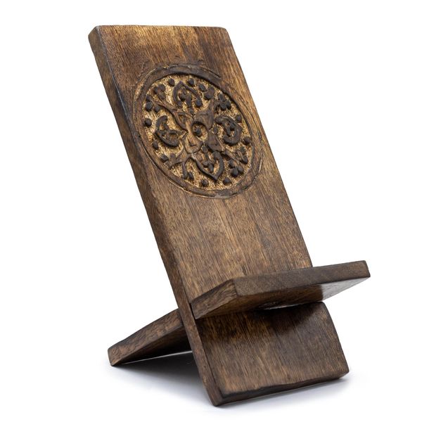 Houten Gegraveerde Telefoonstandaard - Mandala 20x9.5cm