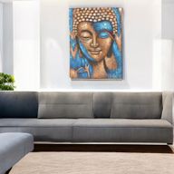 Boeddha Schilderij – Brons & Blauwe Bloem