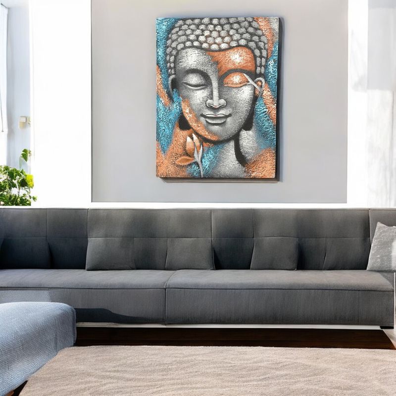 Boeddha Schilderij – Zilver & Roségouden Bloem