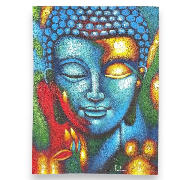Boeddha Schilderij – Blauw & Gouden Bloem