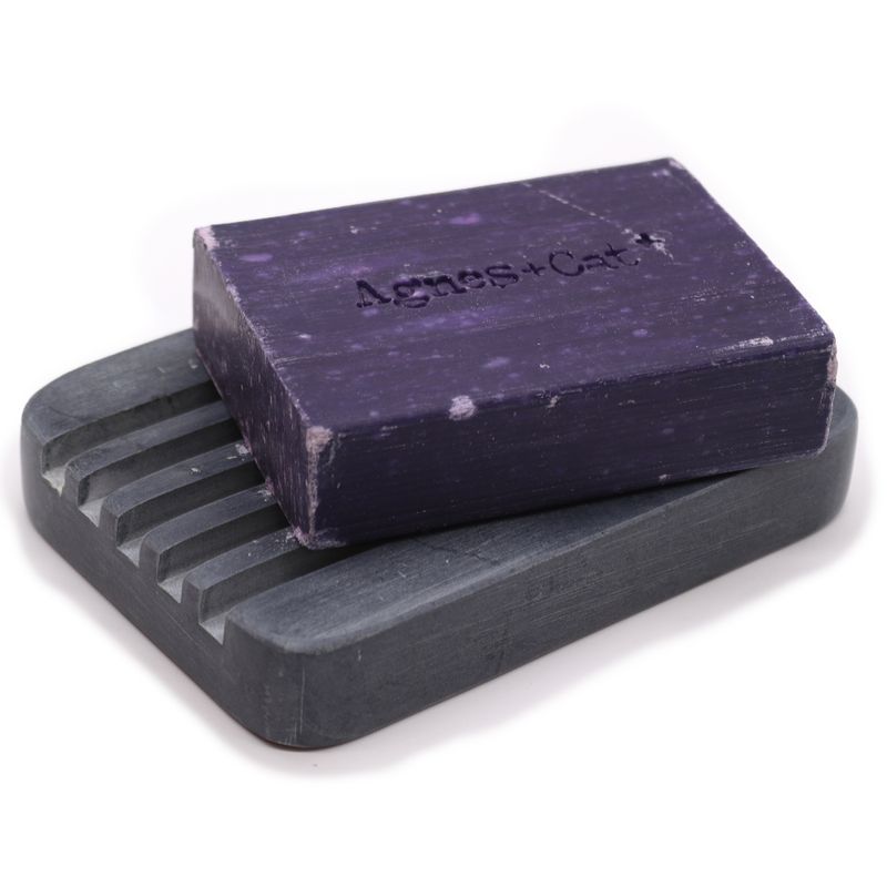 Grijze Speksteen Zeephouder 12x8,5 cm - Diepe Ribbels