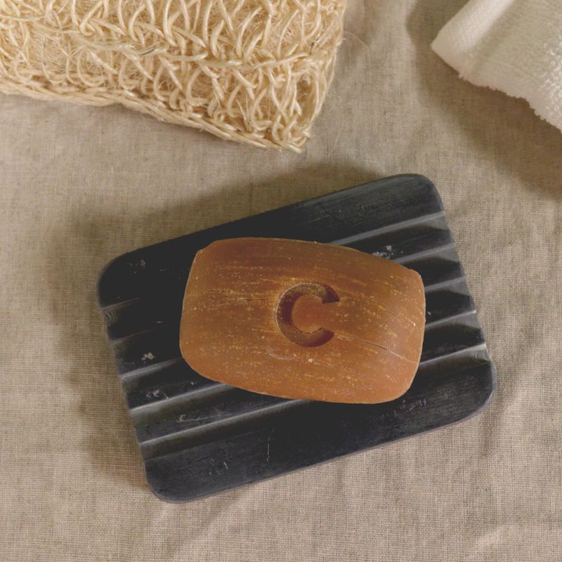 Grijze Speksteen Zeephouder 12x8,5 cm - Diepe Ribbels