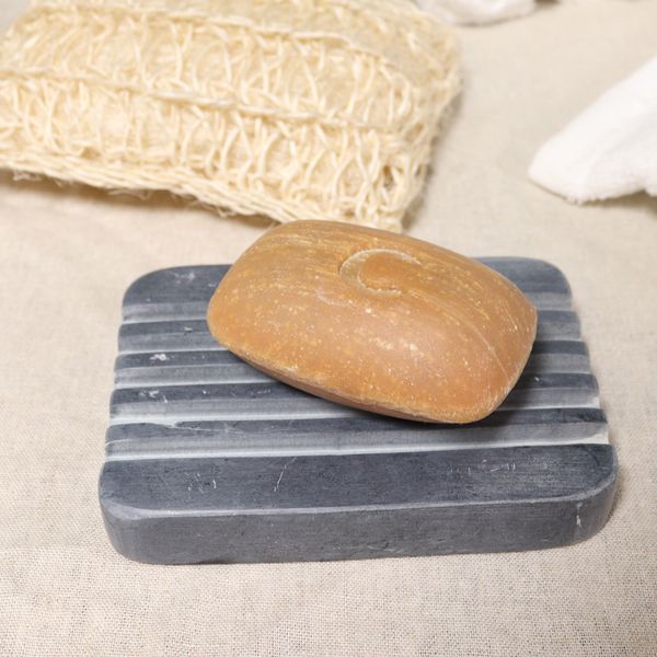 Grijze Speksteen Zeephouder 12x8,5 cm - Diepe Ribbels