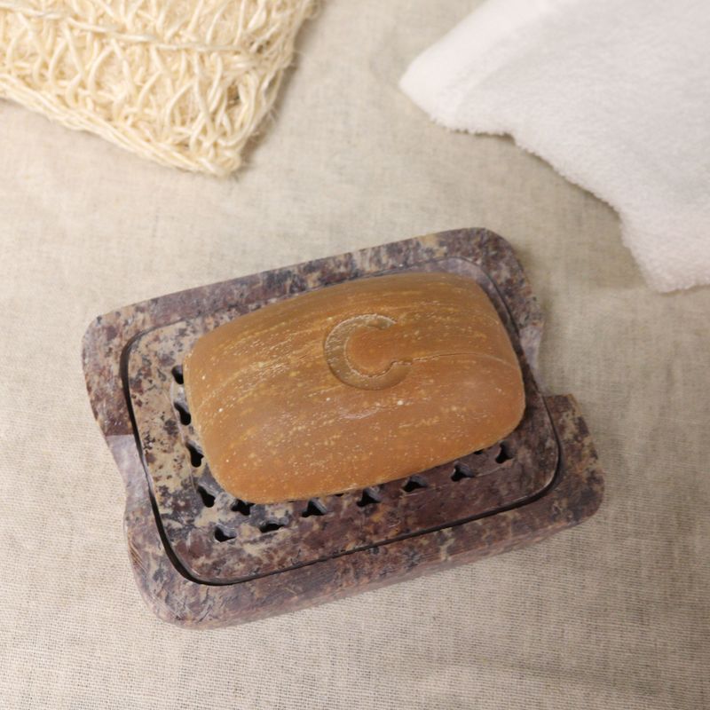 Spekstenen Zeephouder met Afvoer 11x8 cm - Klassiek Vierkant
