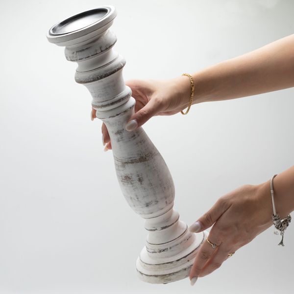 Klassieke Kandelaar - Whitewash - 37x10cm - Groot