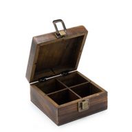 Mango Gesneden Theedoos (4 vakken) - 15x15x8cm