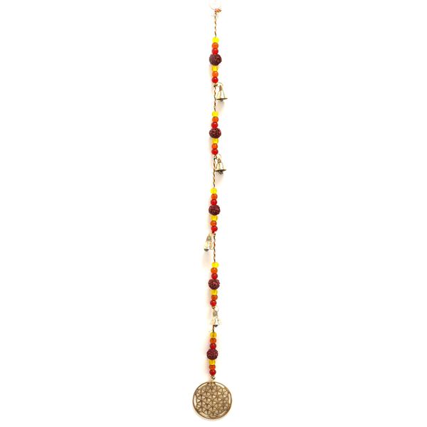 Indianen Windgong - Koperen Bloem des Levens met Rudraksha Kralen String Klokjes - 6x63cm