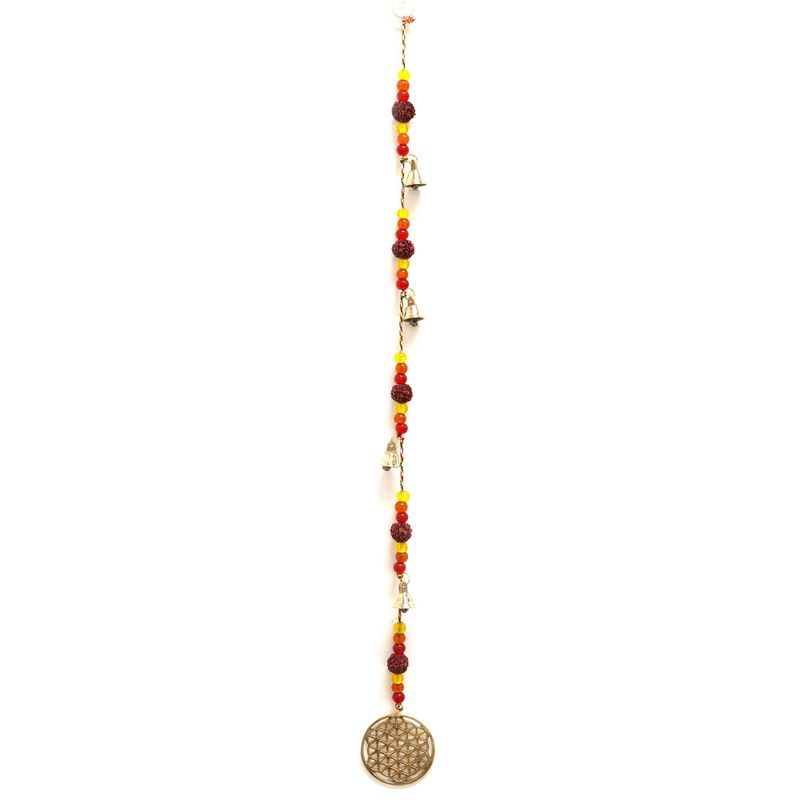 Indianen Windgong - Koperen Bloem des Levens met Rudraksha Kralen String Klokjes - 6x63cm