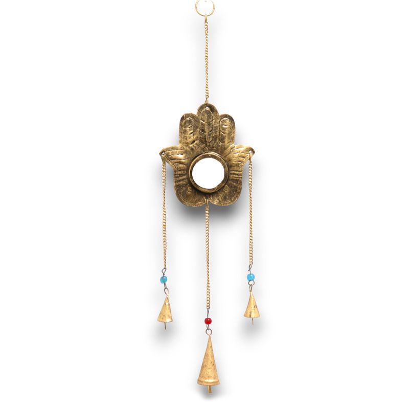 Indianen Windgong - Hamsa Sm Spiegel 3 Klokjes - 14x55cm