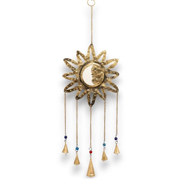 Indianen Windgong - Zon Maan Sm Spiegel 5 Klokjes - 12x65cm