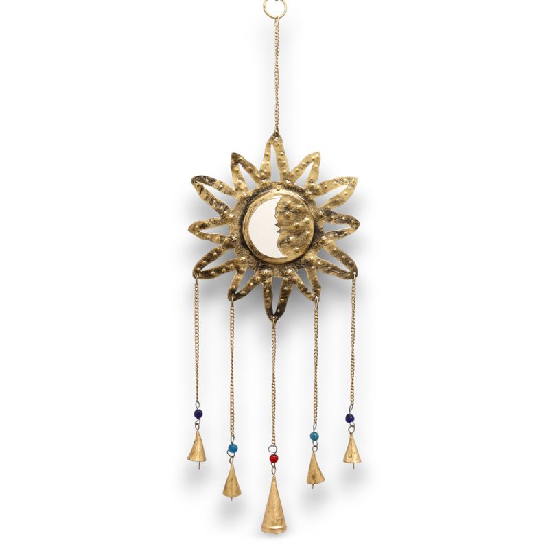 Indianen Windgong - Zon Maan Sm Spiegel 5 Klokjes - 12x65cm