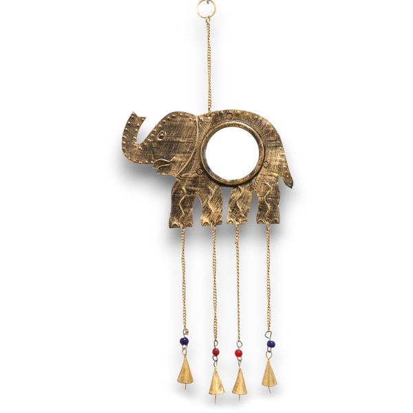 Indianen Windgong - Olifant Grote Spiegel 4 Klokjes - 24x60cm