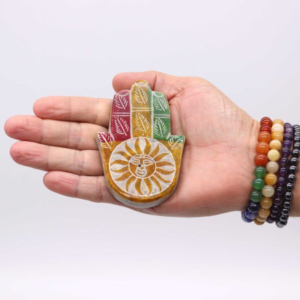 Speksteen Hamsa Wierookhouder 9x6cm - Zon Gezicht
