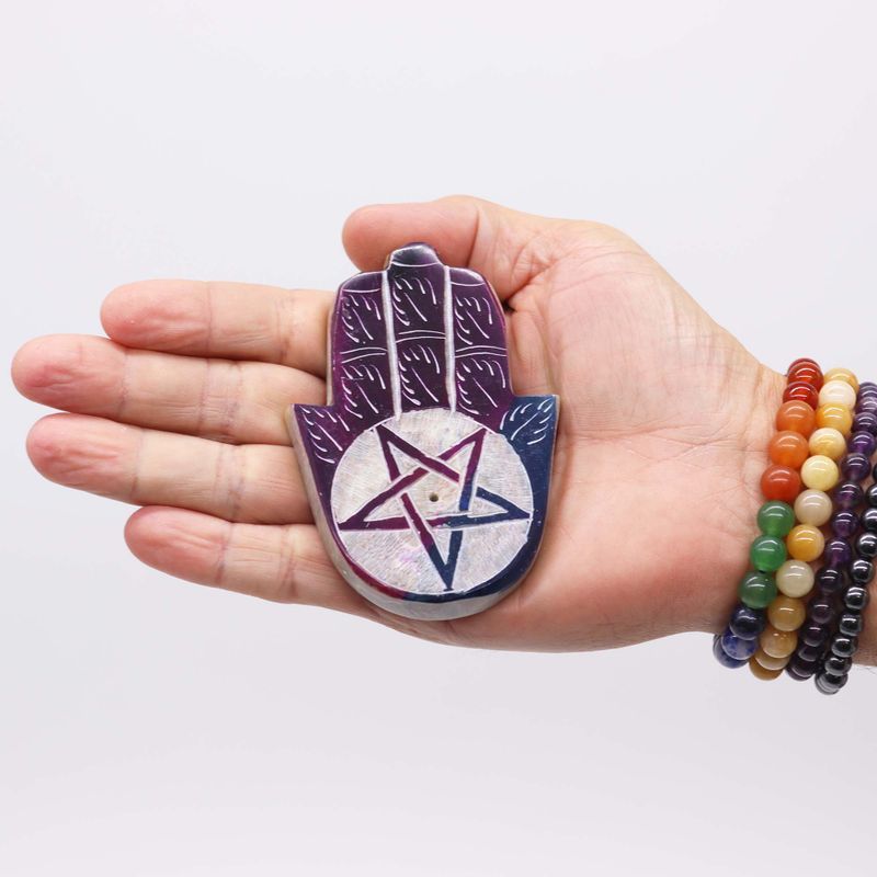 Speksteen Hamsa Wierookhouder 9x6cm - Pentagram