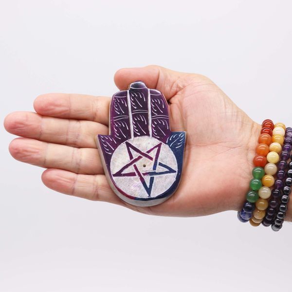 Speksteen Hamsa Wierookhouder 9x6cm - Pentagram