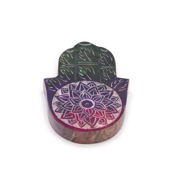 Speksteen Hamsa Wierookhouder 9x6cm - Lotus Bloem