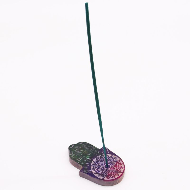 Speksteen Hamsa Wierookhouder 9x6cm - Lotus Bloem