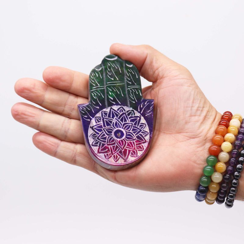 Speksteen Hamsa Wierookhouder 9x6cm - Lotus Bloem