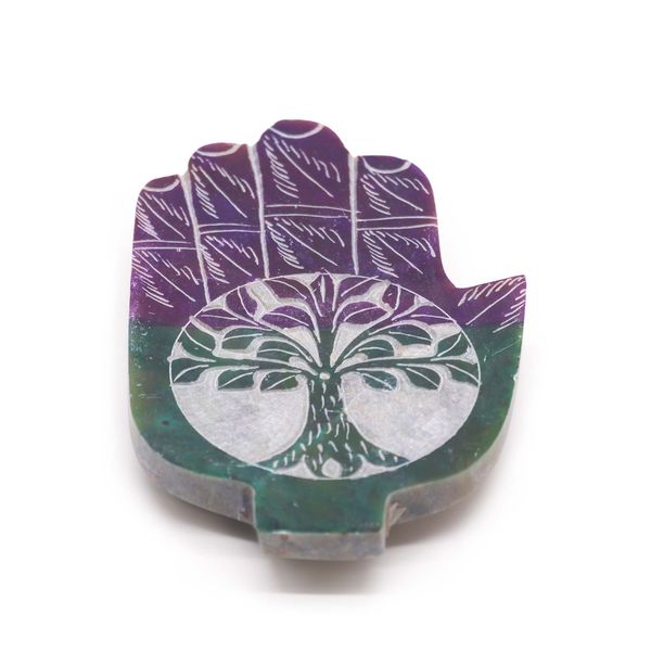 Speksteen Med Hamsa Wierookhouder 13x9cm - Levensboom