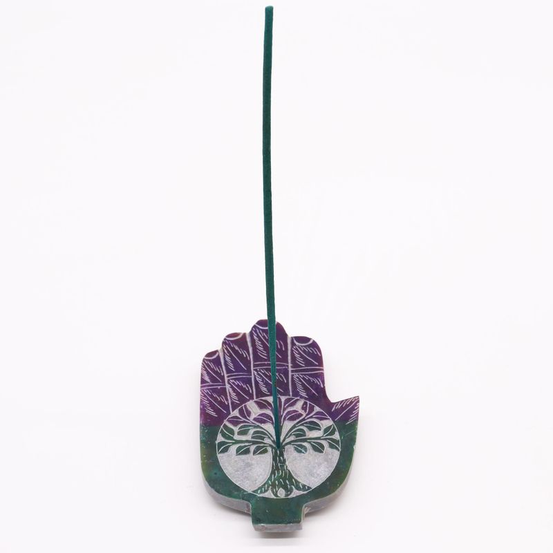 Speksteen Med Hamsa Wierookhouder 13x9cm - Levensboom
